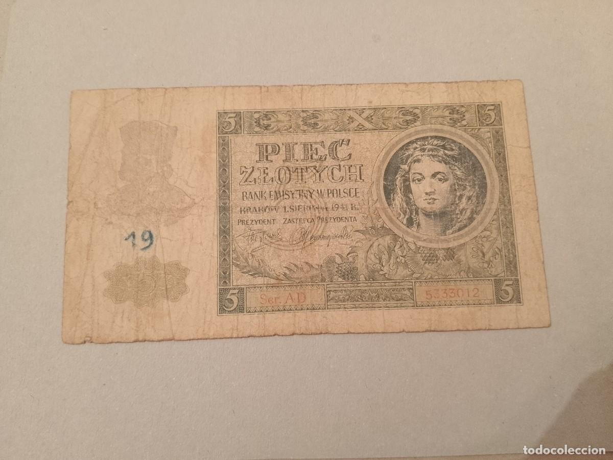Billetes extranjeros: Billete Polonia, 5 zlotych, a&ntilde;o 1941