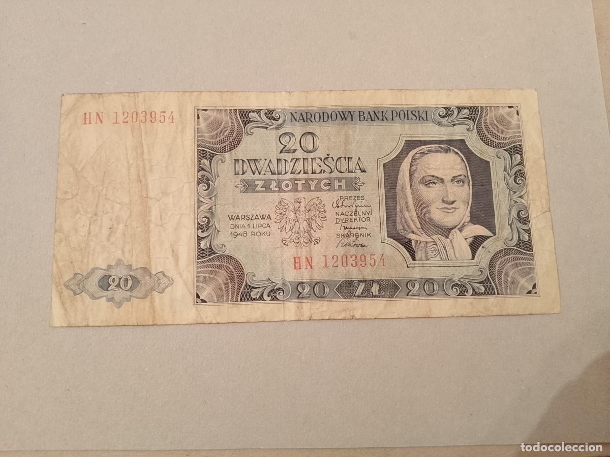 Billetes extranjeros: Billete Polonia, 20 zlotych, a&ntilde;o 1948