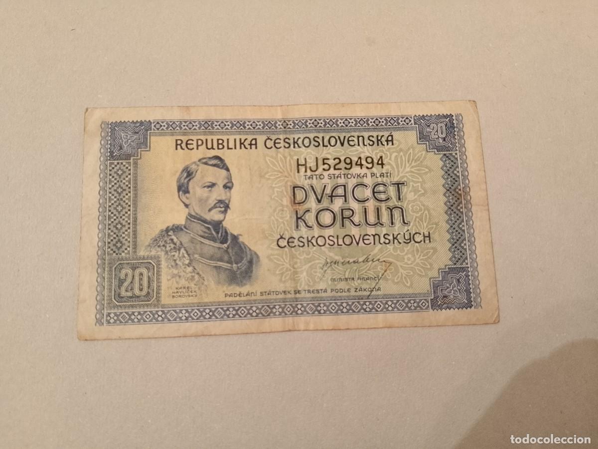 Billetes extranjeros: Billete Checoslovaquia 20 korun, a&ntilde;o 1945