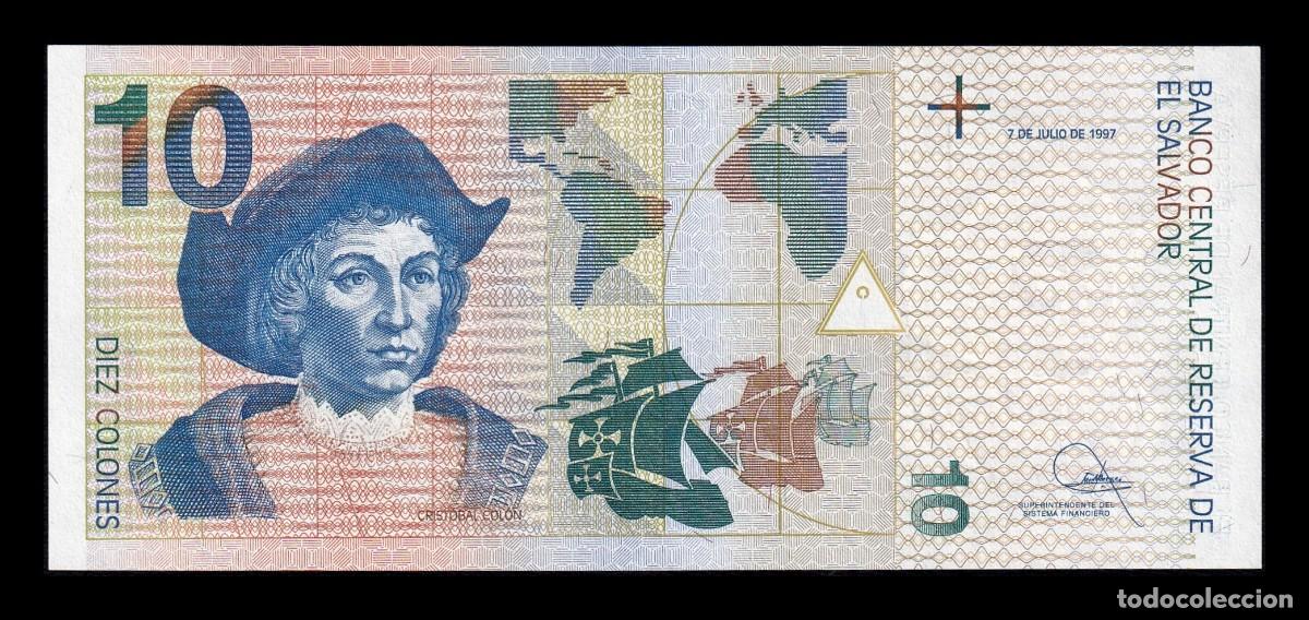 Billetes extranjeros: El Salvador 10 Colones Crist&oacute;bal Col&oacute;n 1997 Pick 148a(2) Sc Unc