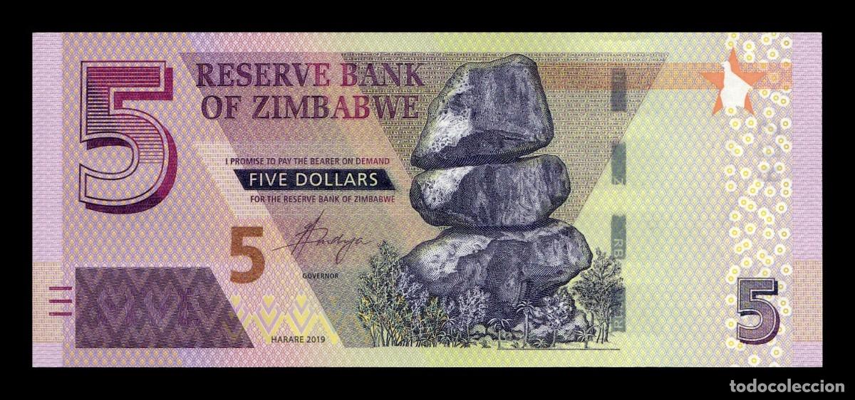 Billetes extranjeros: Zimbabwe 5 D&oacute;lares 2019 Pick 102 Sc Unc
