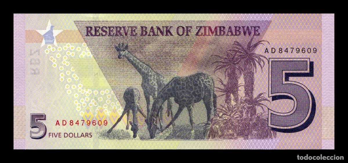 Billetes extranjeros: Zimbabwe 5 D&oacute;lares 2019 Pick 102 Sc Unc - Foto 2