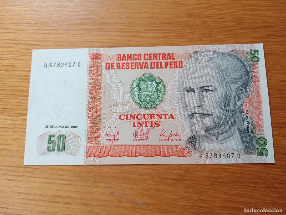 Billetes extranjeros: BILLETE DE PER&Uacute;. 50 INTIS. N.&ordm; SERIE: A6783407 Q. A&Ntilde;O 1987. PICK 131b. SIN CIRCULAR.