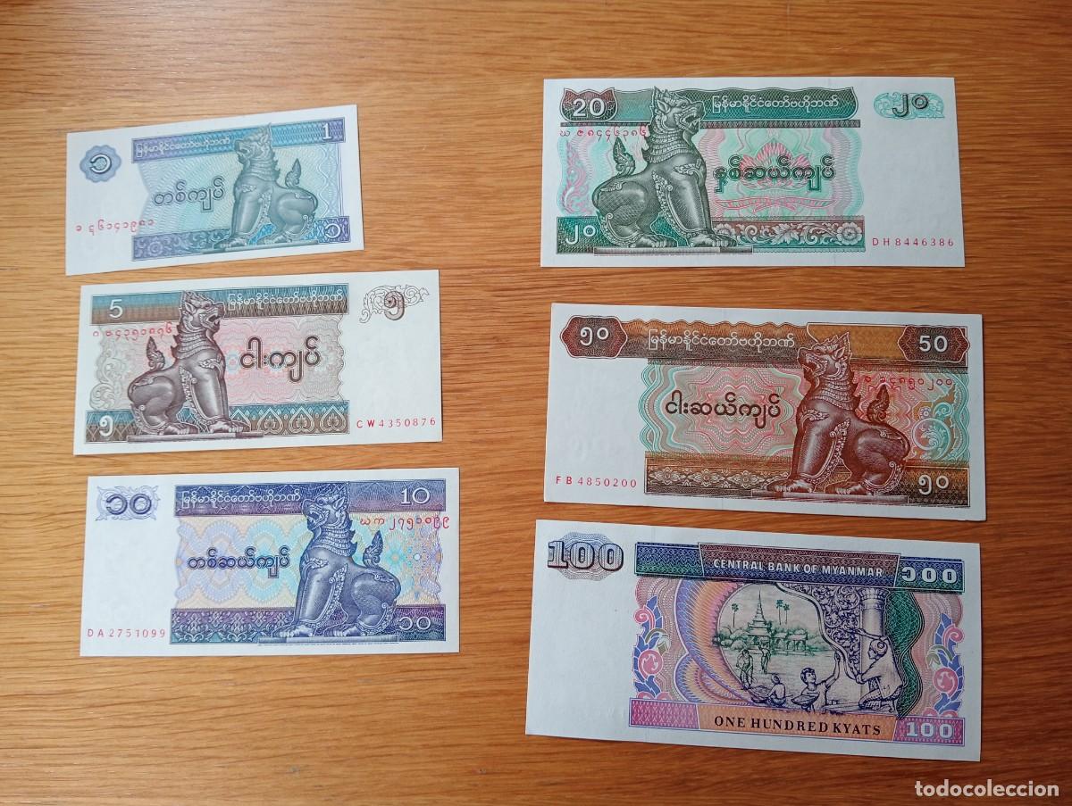 Banconote internazionali: LOTE CON 6 BILLETES DIFERENTES DE MYANMAR. 1, 5, 10, 20, 50 Y 100 KYATS. SIN CIRCULAR.