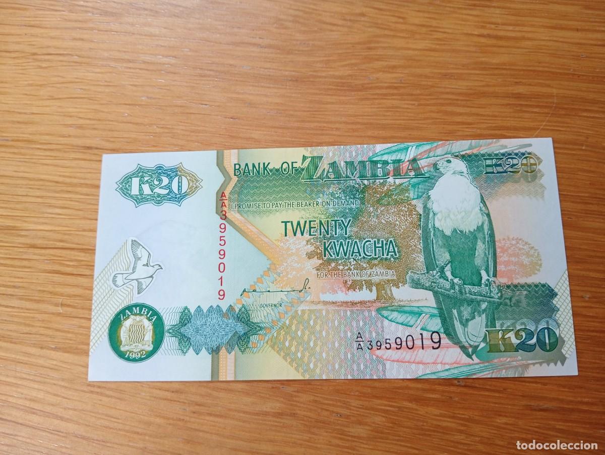 Billetes extranjeros: BILLETE DE ZAMBIA. 20 KWACHA. N.&ordm; SERIE:A/A 3959019. A&Ntilde;O 1992. PICK 36A. SIN CIRCULAR.