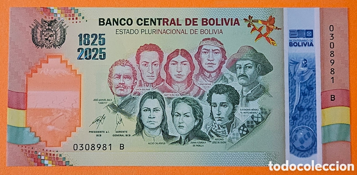 Billetes extranjeros: BOLIVIA, 200 A&Ntilde;OS ESTADO PLURINACIONAL.
