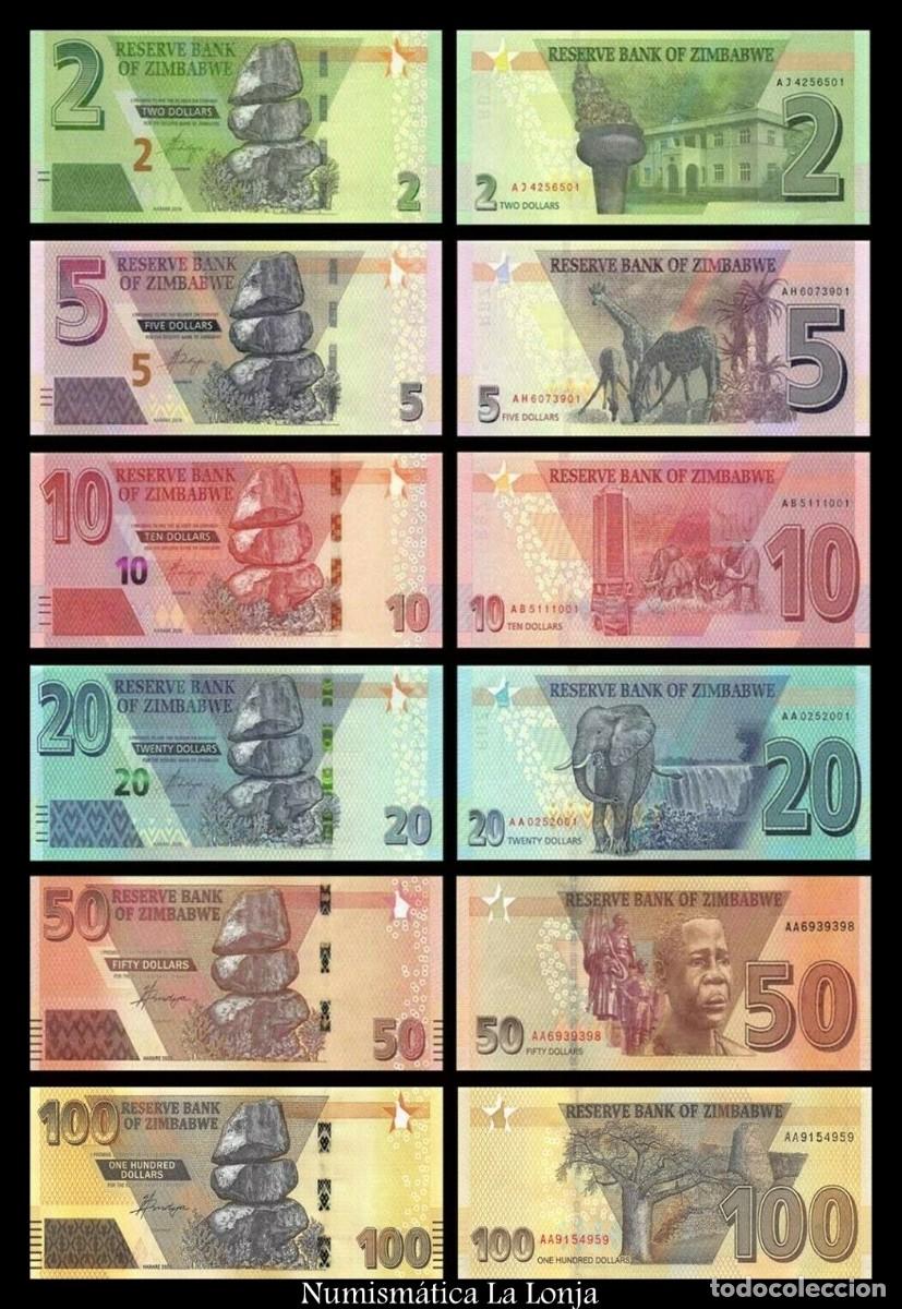Billetes extranjeros: Zimbabwe Set completo 6 billetes 2 5 10 20 50 100 D&oacute;lares 2019-2023 Pick 101-106 Sc Unc&nbsp;