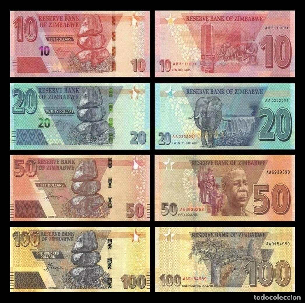 Billetes extranjeros: Zimbabwe Set 4 billetes 10 20 50 100 D&oacute;lares 2020-2023 Pick 103-106 Sc Unc