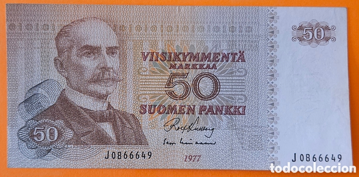 Billetes extranjeros: FINLANDIA, 50 MARKAA, 1977.