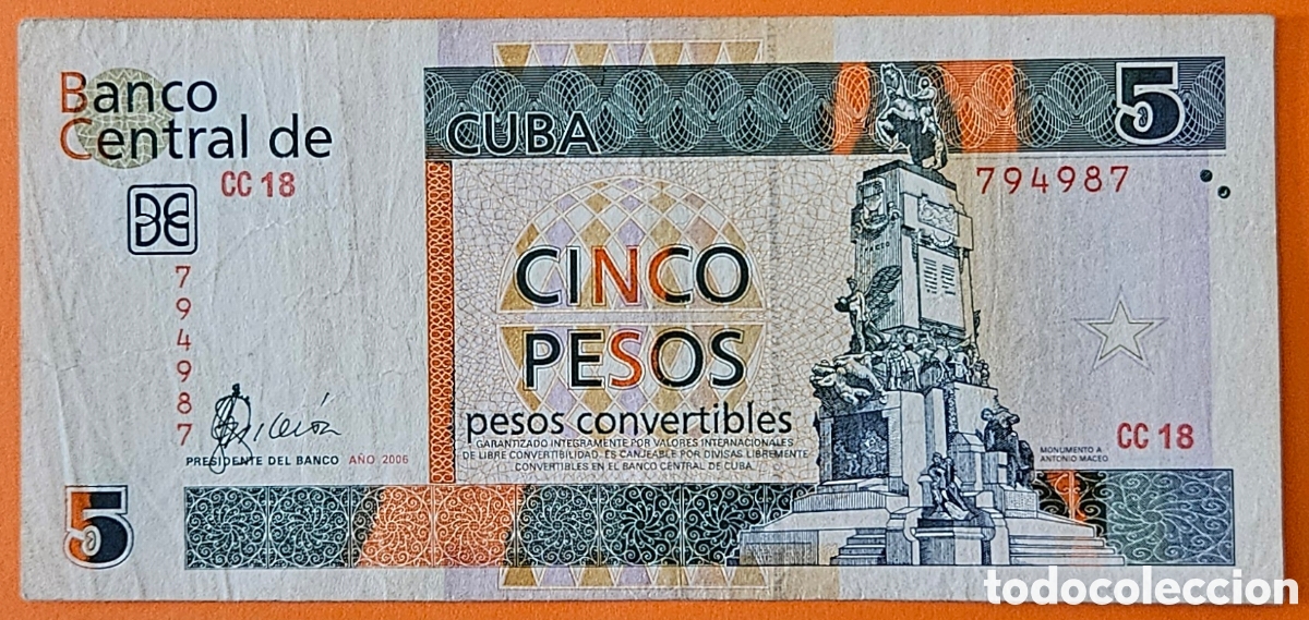 Billetes extranjeros: CUBA, 5 PESOS, 2006.