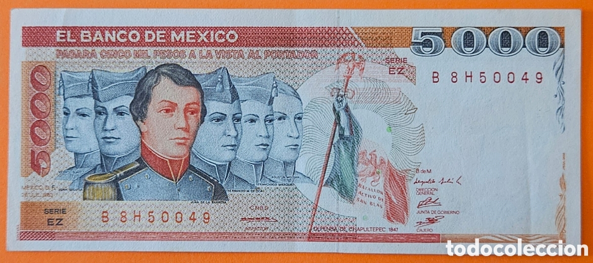 Billetes extranjeros: M&Eacute;XICO, 5000 PESOS, 1983.