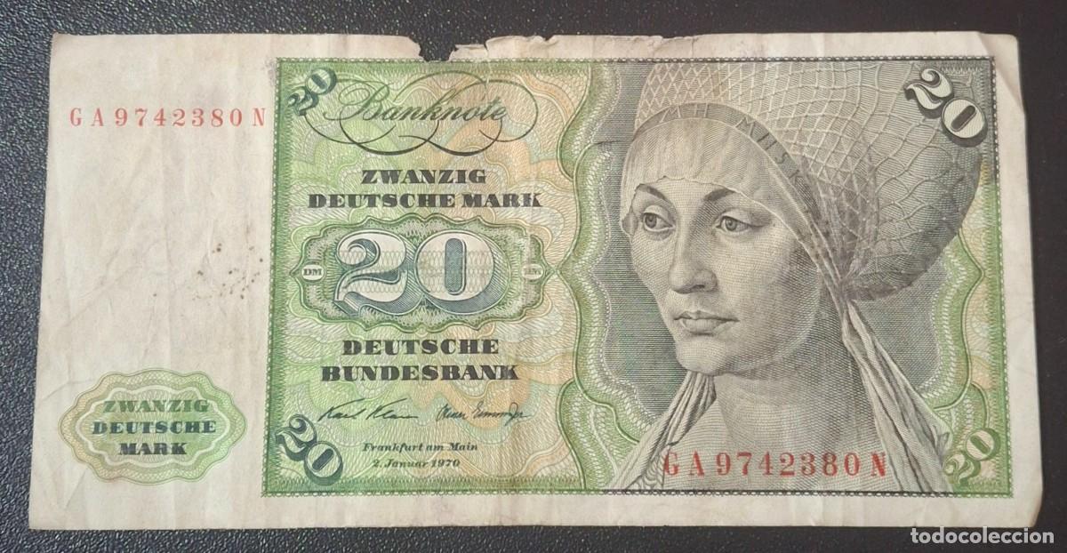 Billetes extranjeros: ALEMANIA 20 Marcos 1970 P.32a (BC)