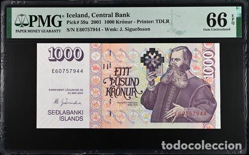 Billetes extranjeros: ISLANDIA * BILLETE 1000 KRONUR 2001 * PMG-66 EPQ (IC-1595)