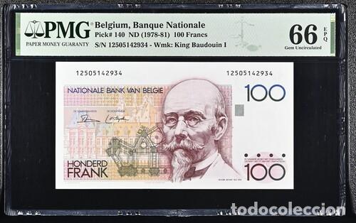 Billetes extranjeros: BELGICA * BILLETE 100 FRANCS 1978-81 * PMG-66 EPQ (IC-1599)