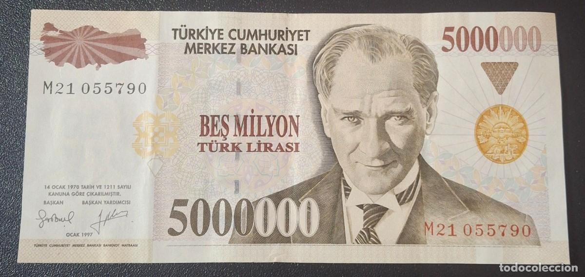 Billetes extranjeros: TURQUIA 5000000 Lira 1997 P.210a (MBC)