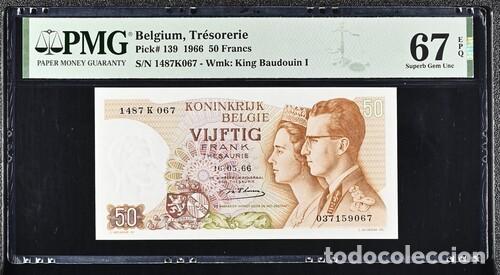 Billetes extranjeros: BELGICA * BILLETE 50 FRANCS 1966 * PMG-67 EPQ (IC-1604)