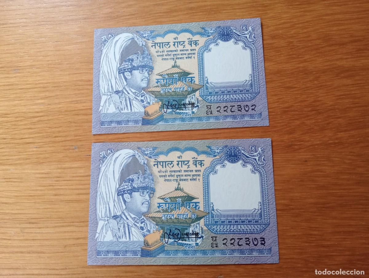 Notas Internacionais: 2 BILLETES CONSECUTIVOS DE NEPAL. 1 RUPIA. N.&ordm; SERIE: 228372/3. A&Ntilde;O: 1995-99. PICK: 37. SIN CIRCULAR