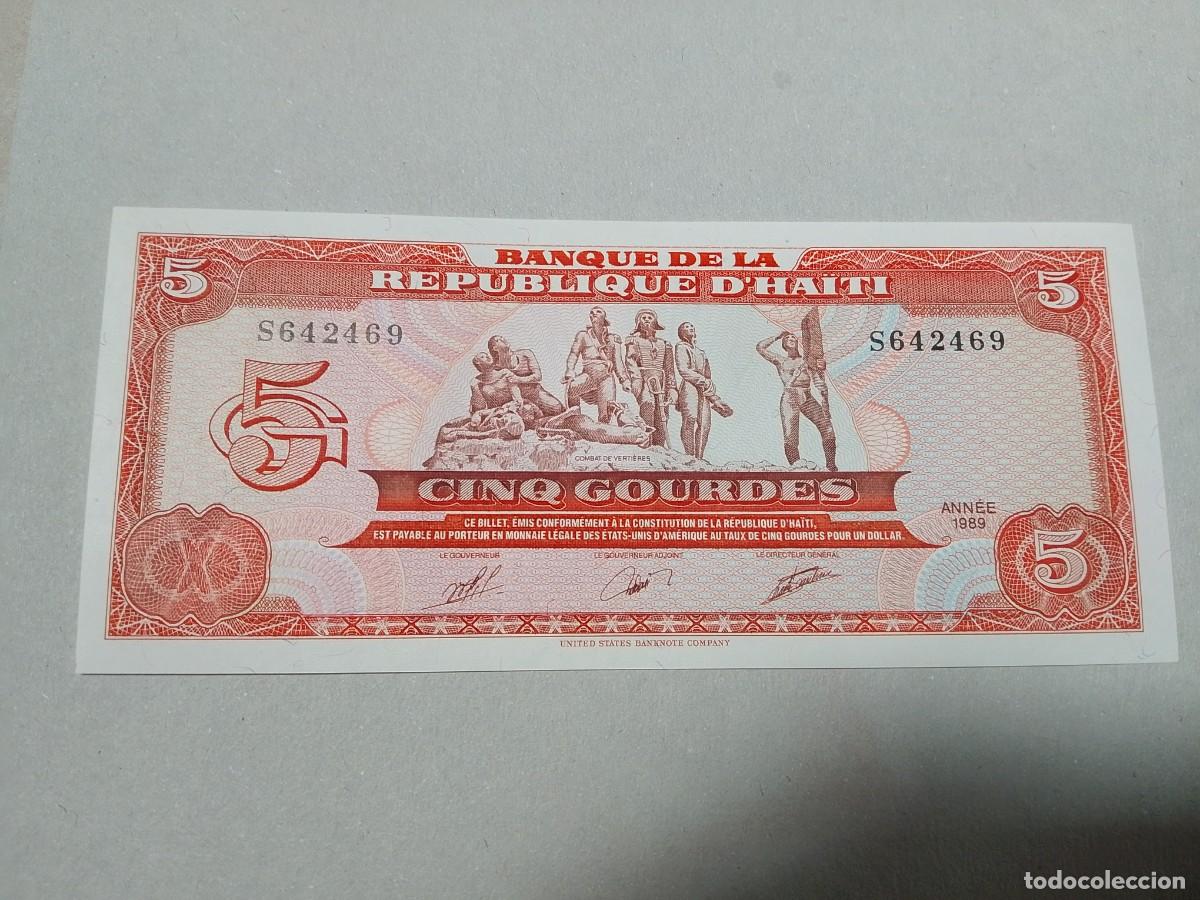 Billetes extranjeros: Billete Hait&iacute;, 5 gourdes, a&ntilde;o 1989, UNC