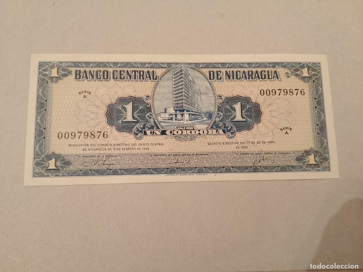 Billetes extranjeros: Billete Nicaragua, 1 c&oacute;rdoba, a&ntilde;o 1962, serie A, n&ordm; bajo 00979876, UNC