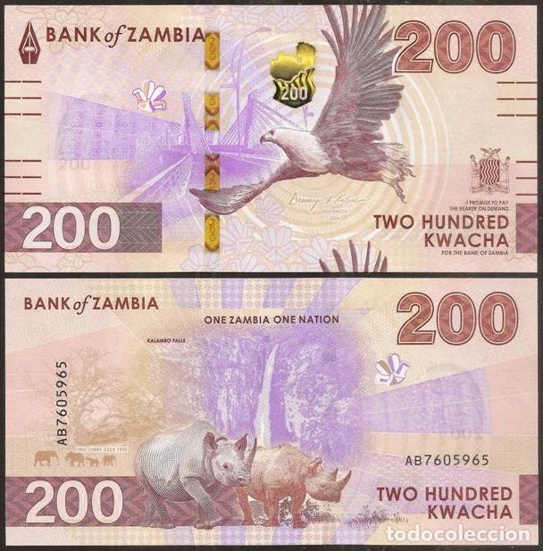 Billetes extranjeros: ZAMBIA. 200 kwacha 2025. S/C. Fauna. Rinocerontes.
