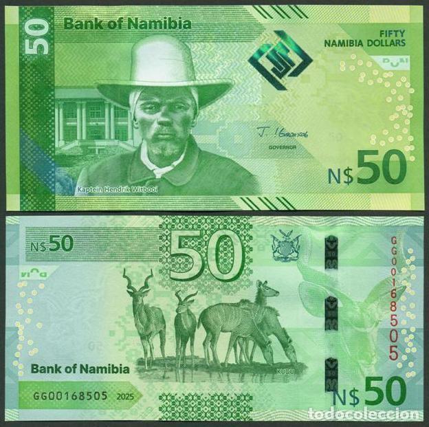 Billetes extranjeros: NAMIBIA. 50 $ 2025. S/C. Hibrido. Fauna, antilopes.