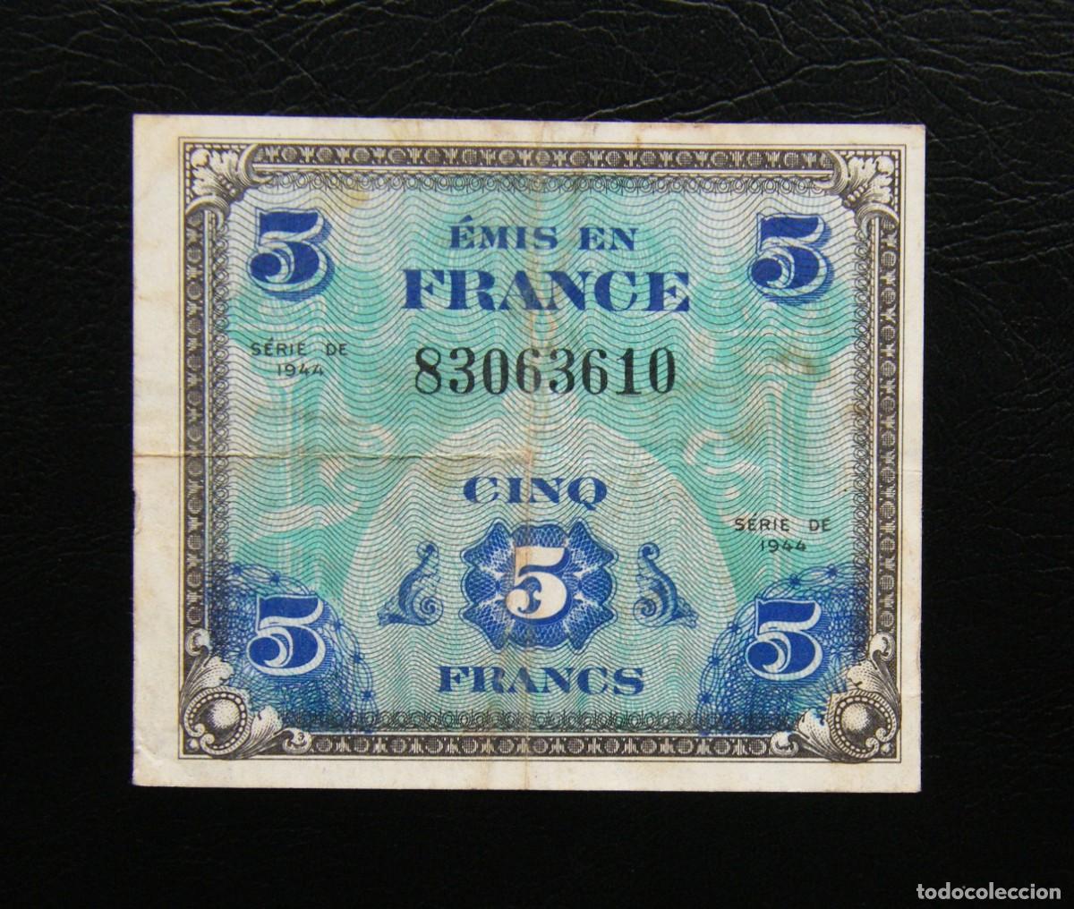 Billetes extranjeros: FRANCIA BILLETE MILITAR DE 5 FRANCOS 1944 CIRCULADO