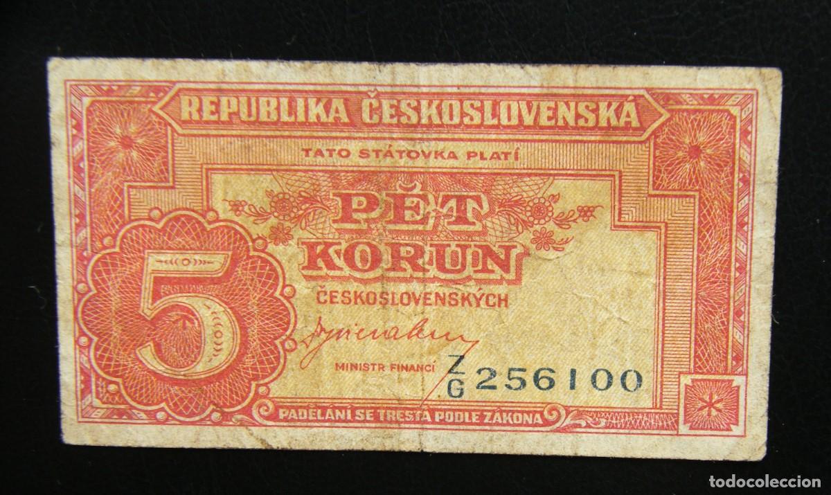 Billets internationaux: CHECOSLOVAQUIA BILLETE DE 5 CORONAS 1945 CIRCULADO