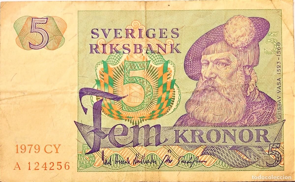 Billetes extranjeros: SUECIA (1963-1976) - 5 CORONAS 1979 CY - REY GUSTAV VASA 1523-1560 - A 124256 - MB - KM#51d