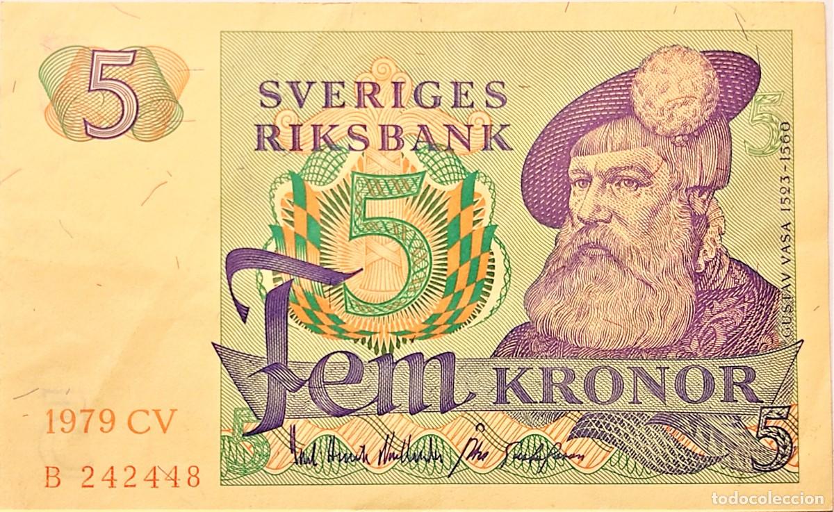 Billetes extranjeros: SUECIA (1963-1976) - 5 CORONAS 1979 CV - REY GUSTAV VASA 1523-1560 - B 242448 - MB - KM#51d
