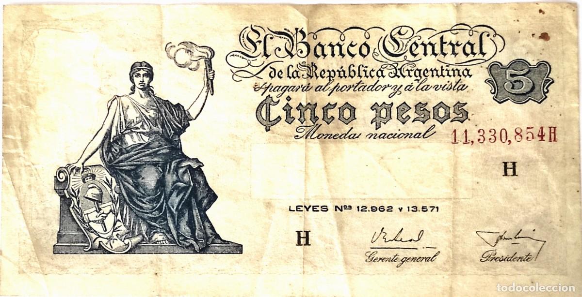 Billetes extranjeros: ARGENTINA (1956) - 5 PESOS MONEDA NACIONAL - 11.330.854 H - PICK#264d - B