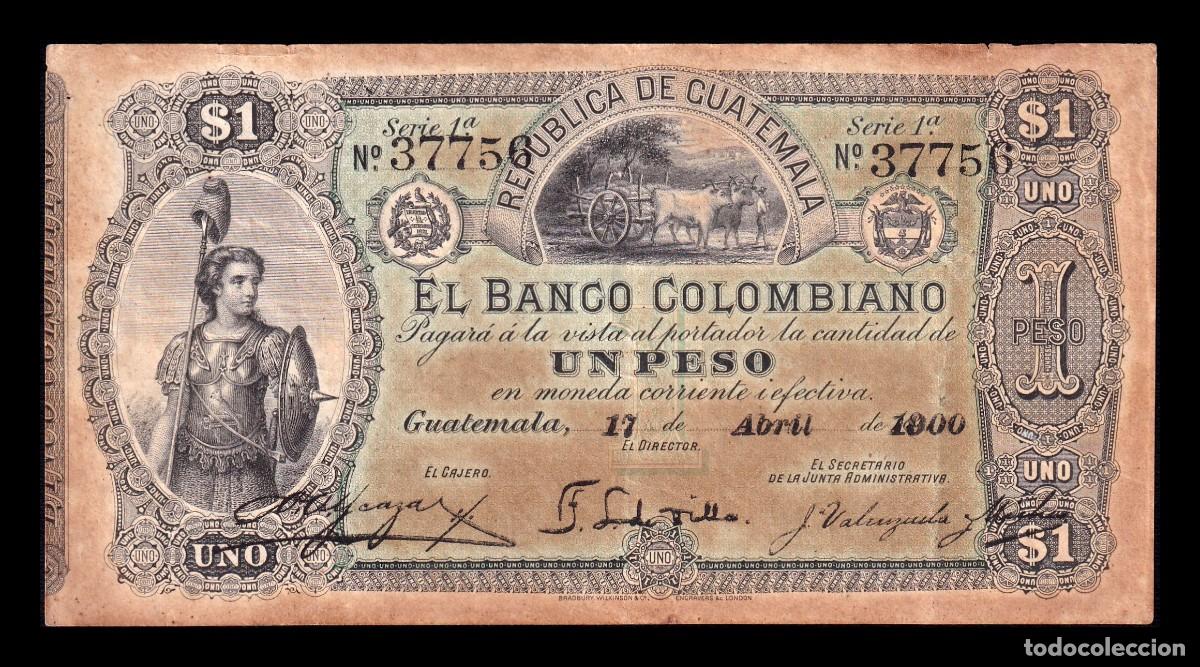 Billetes extranjeros: Guatemala 1 Peso 1900 Pick S121b Bc/Mbc F/Vf