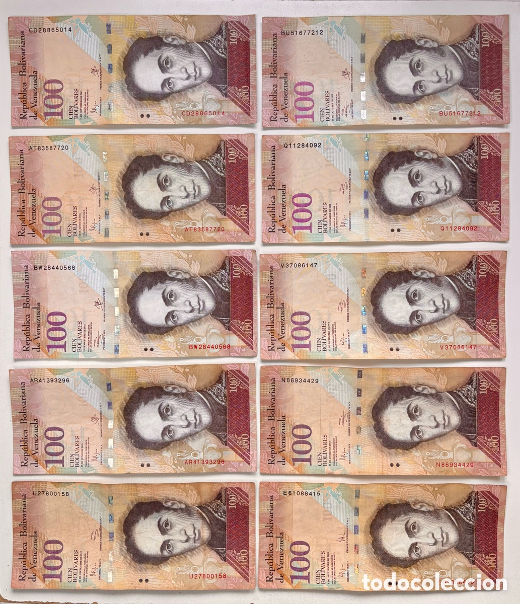 Billetes extranjeros: Lote x 10 Billetes VENEZUELA 100 Bolivares (2008-2015)