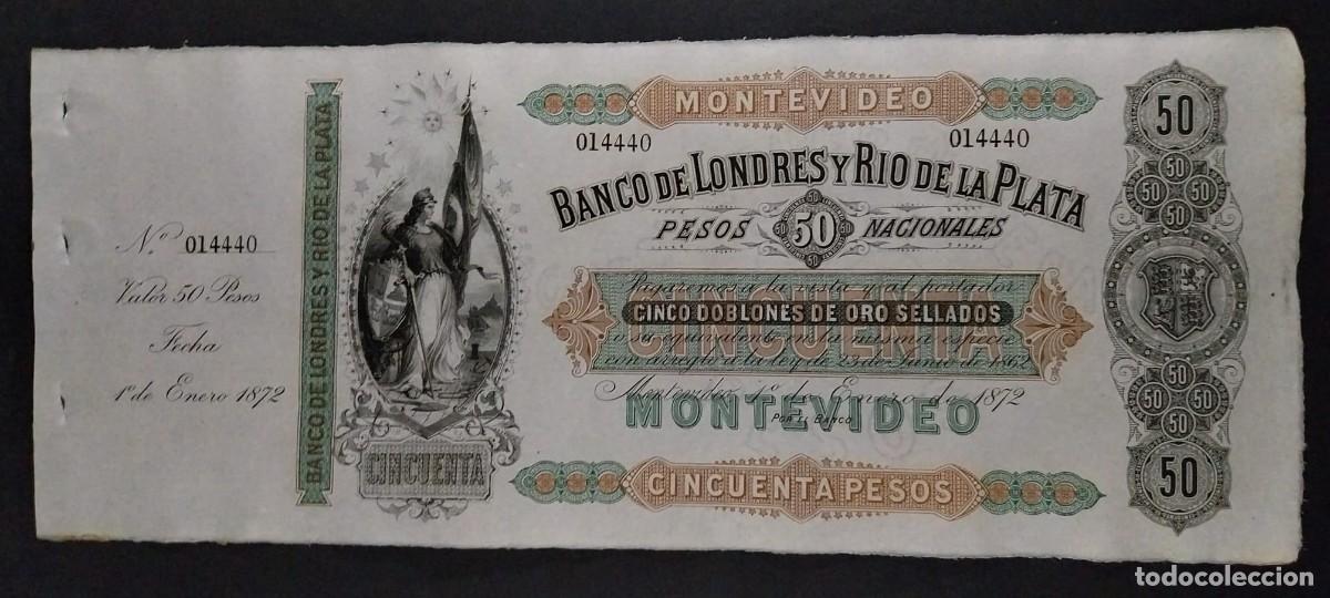 Billetes extranjeros: URUGAY. B LONDRES Y RIO DE LA PLATA 50 PESOS 1872 SC