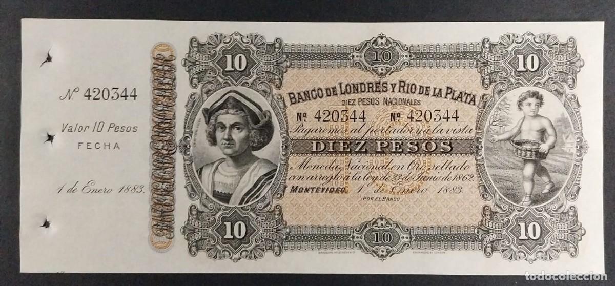 Billetes extranjeros: URUGAY. B LONDRES Y RIO DE LA PLATA 10 PESOS 1883 SC