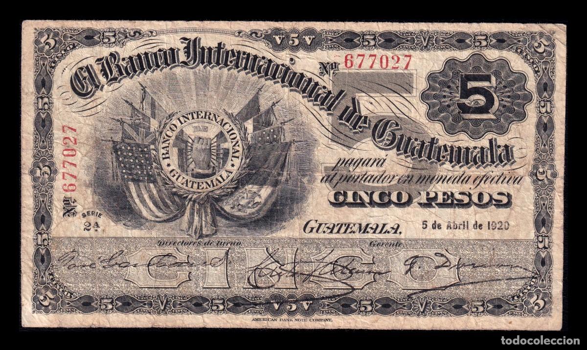 Billetes extranjeros: Guatemala 5 Pesos 1920 Pick S156 Bc F