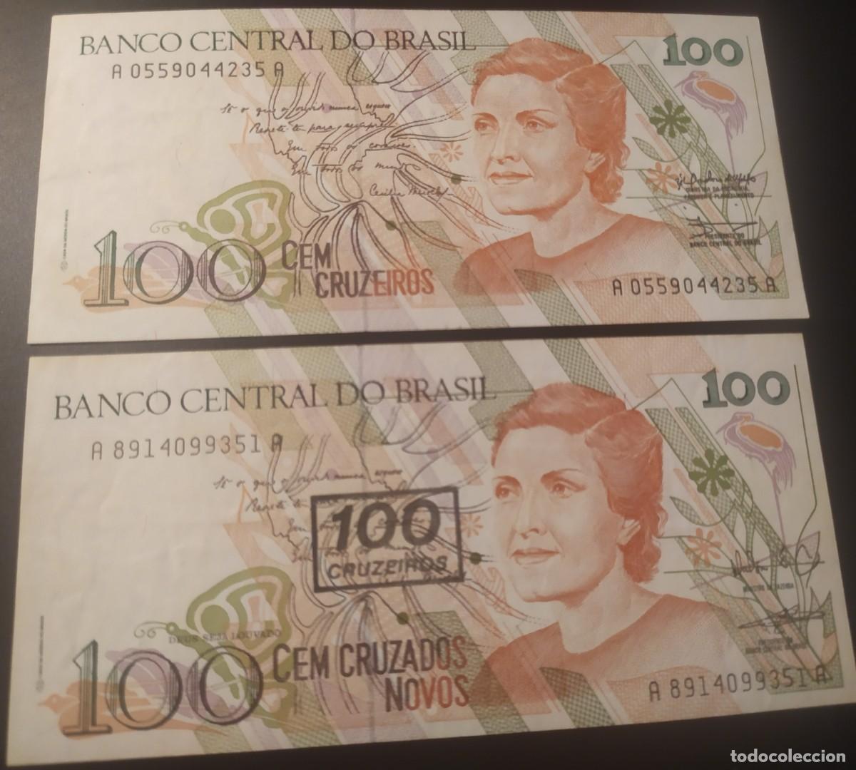 Billetes extranjeros: BRASIL: 100 + 100 (lote de2 diferentes)1990.SC.UNC. PK. # 224+228