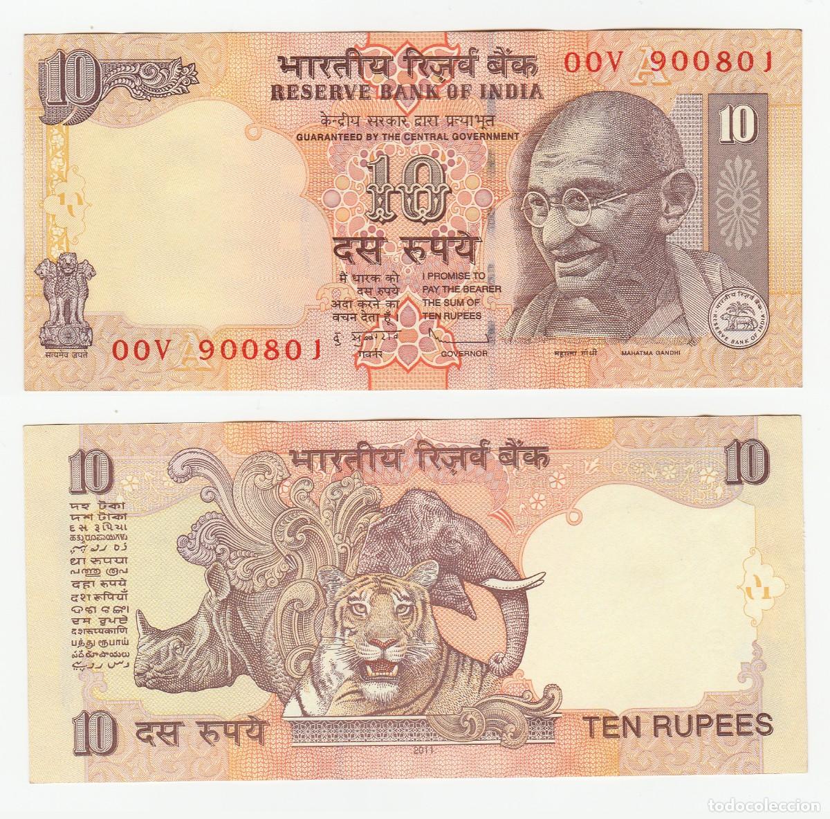 Billetes extranjeros: INDIA: Billete de 10 Rupias de 2011 Sin Circular