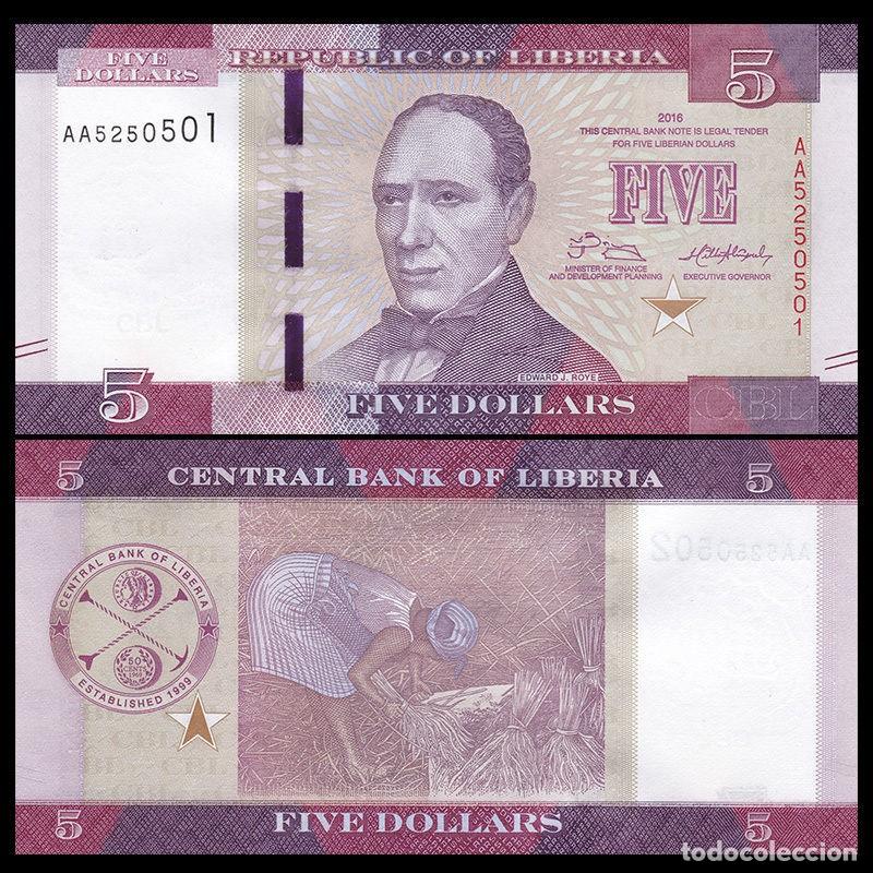 Billetes extranjeros: LIBERIA: Billete de 5 D&oacute;lares de 2016-2017 Sin Circular