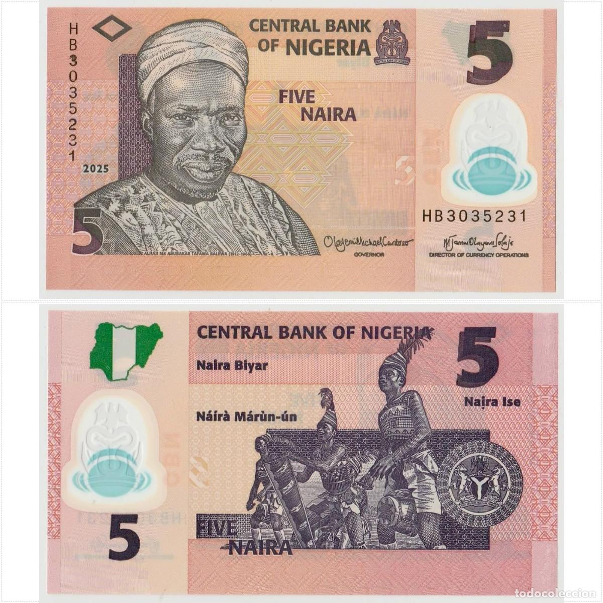 Billetes extranjeros: NIGERIA: Billete de 5 Naira de 2025 Pol&iacute;mero Sin Circular