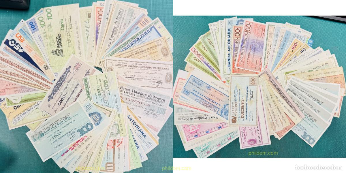 Billetes extranjeros: 11243 ITALIA 0200 LOTE DE MAS DE 105 BILLETES DE NECESIDAD MINIASSEGNI. ALGUNOS REPETIDOS