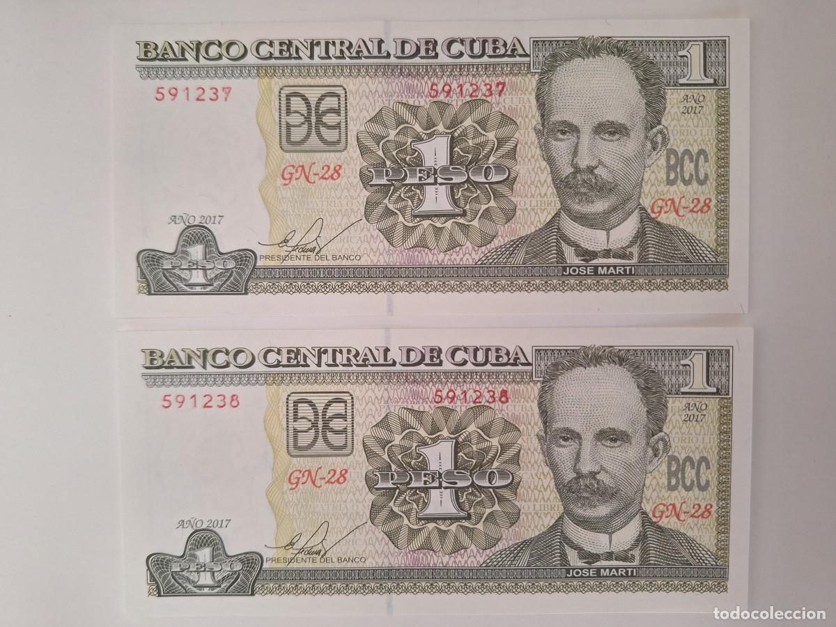 Billetes extranjeros: DOS BILLETES CORRELATIVOS DE CUBA 1 PESO JOSE MARTI A&Ntilde;O 2017 PLANCHA SIN CIRCULAR
