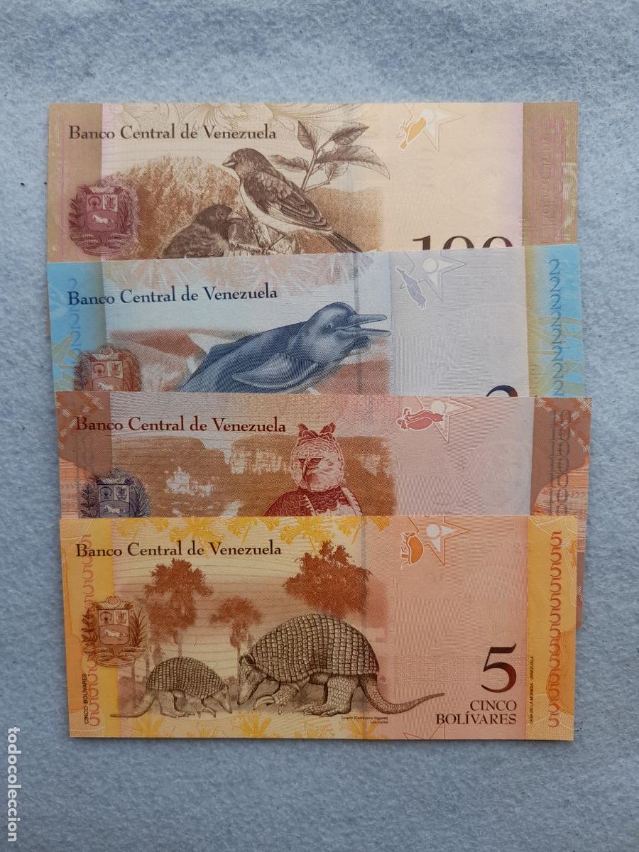 Billetes extranjeros: Lote de 4 Billetes Tem&aacute;tica Animales. Venezuela. 2 ; 5 ; 10 y 100 Bol&iacute;vares. Sin Circular.