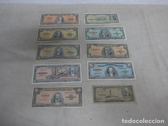 International Banknotes: Coleccion de 10 antiguos billetes de Cuba, distintos, de 1949 a 1960