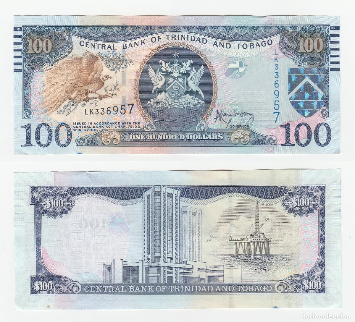 Billetes extranjeros: Trinidad y Tobago 100 D&oacute;lares 2006 n/s LK336957 (el billete de la foto)