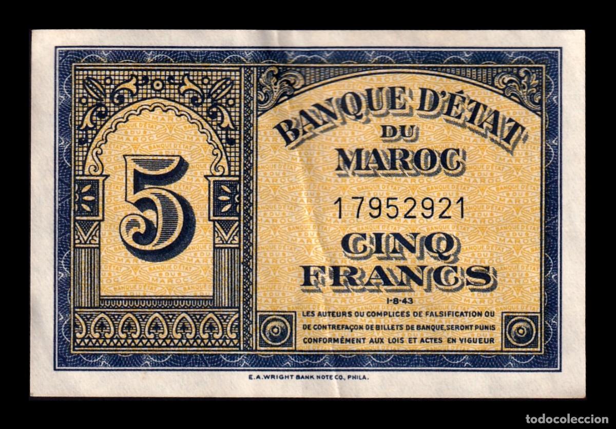 Billetes extranjeros: Marruecos 5 Francos 1943 Pick 24a Ebc Xf