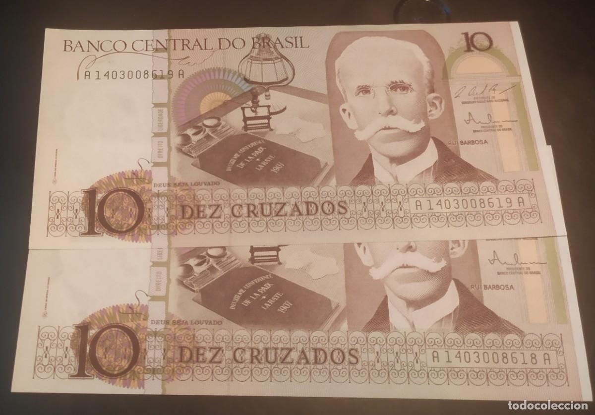 Billetes extranjeros: BRASIL: 10 Cruzados 1987.(lote de 2 consecutivos).SC.UNC. PK. #209b firma 25