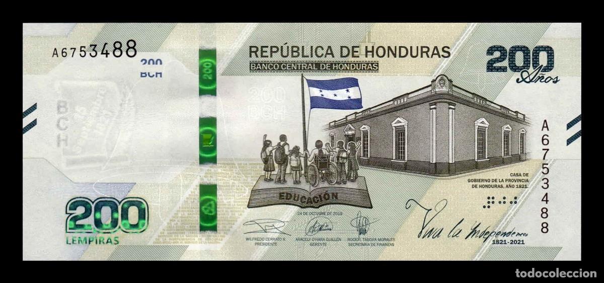Billetes extranjeros: Honduras 200 Lempiras Conmemorativo 2021 Pick 105 Sc Unc