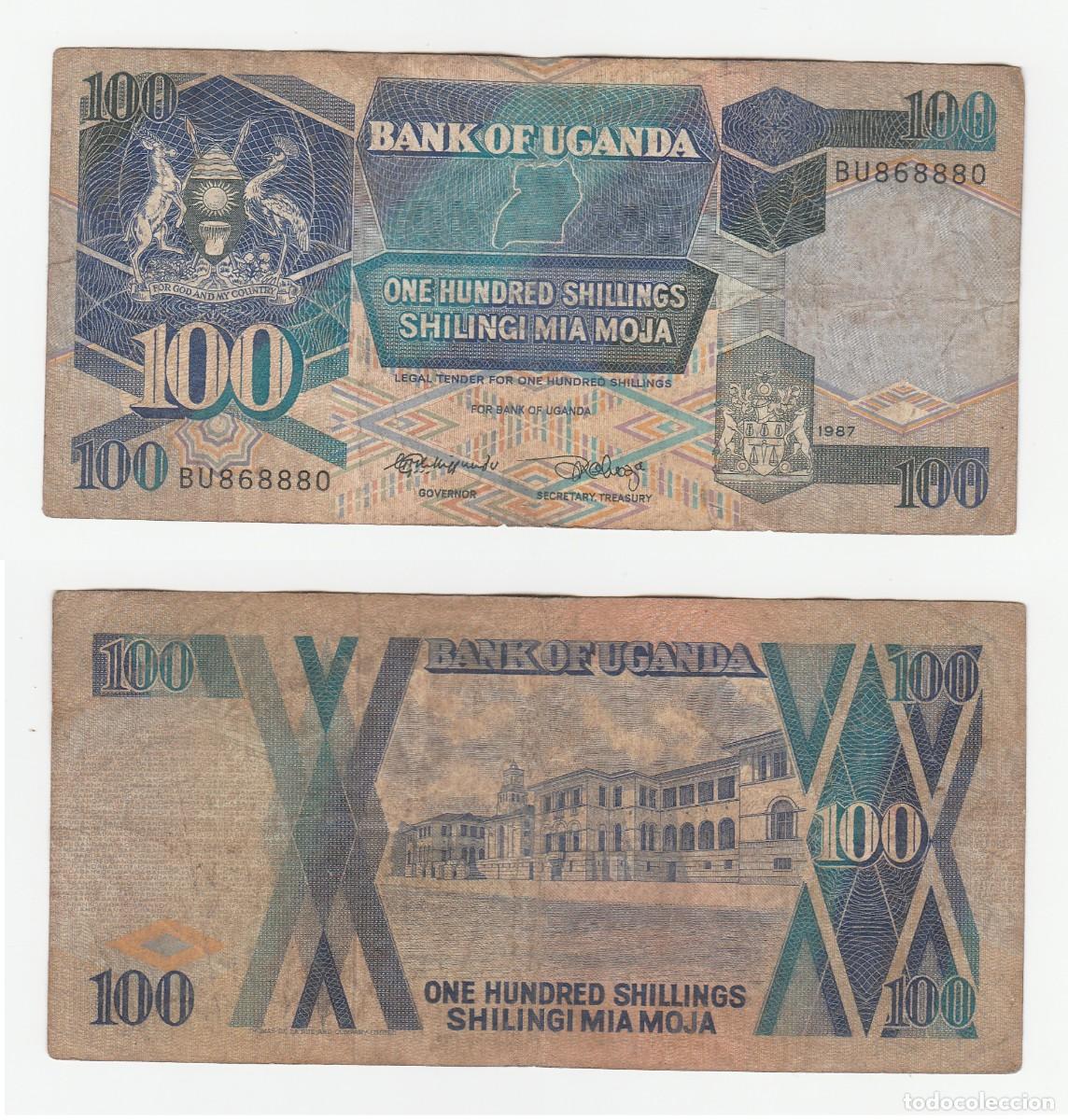 Billetes extranjeros: Uganda 100 Chelines 1987 n/s BU868880 (el billete de la foto)