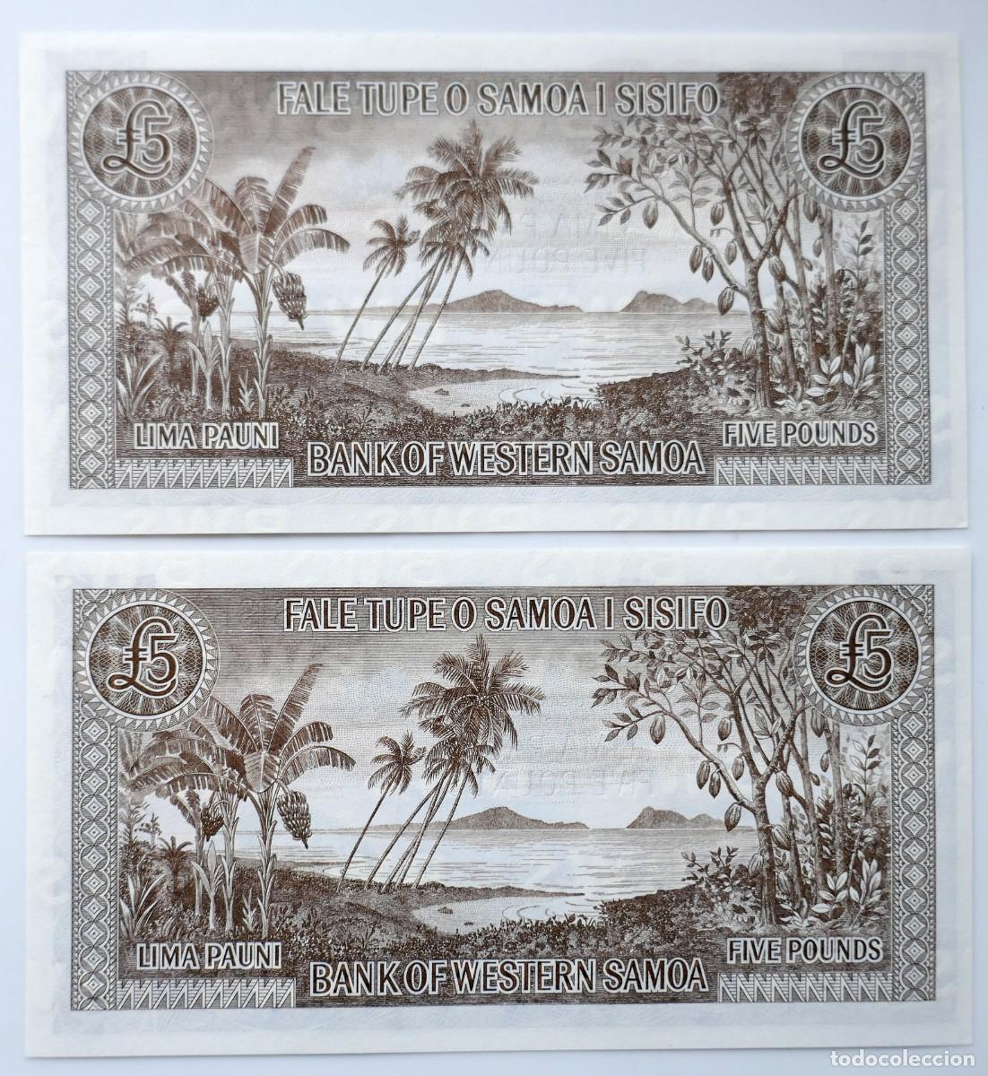 Billetes extranjeros: SAMOA: 2 billetes Correlativos de 5 libras. A&ntilde;o 2020. En perfecto estado Pick 15cs