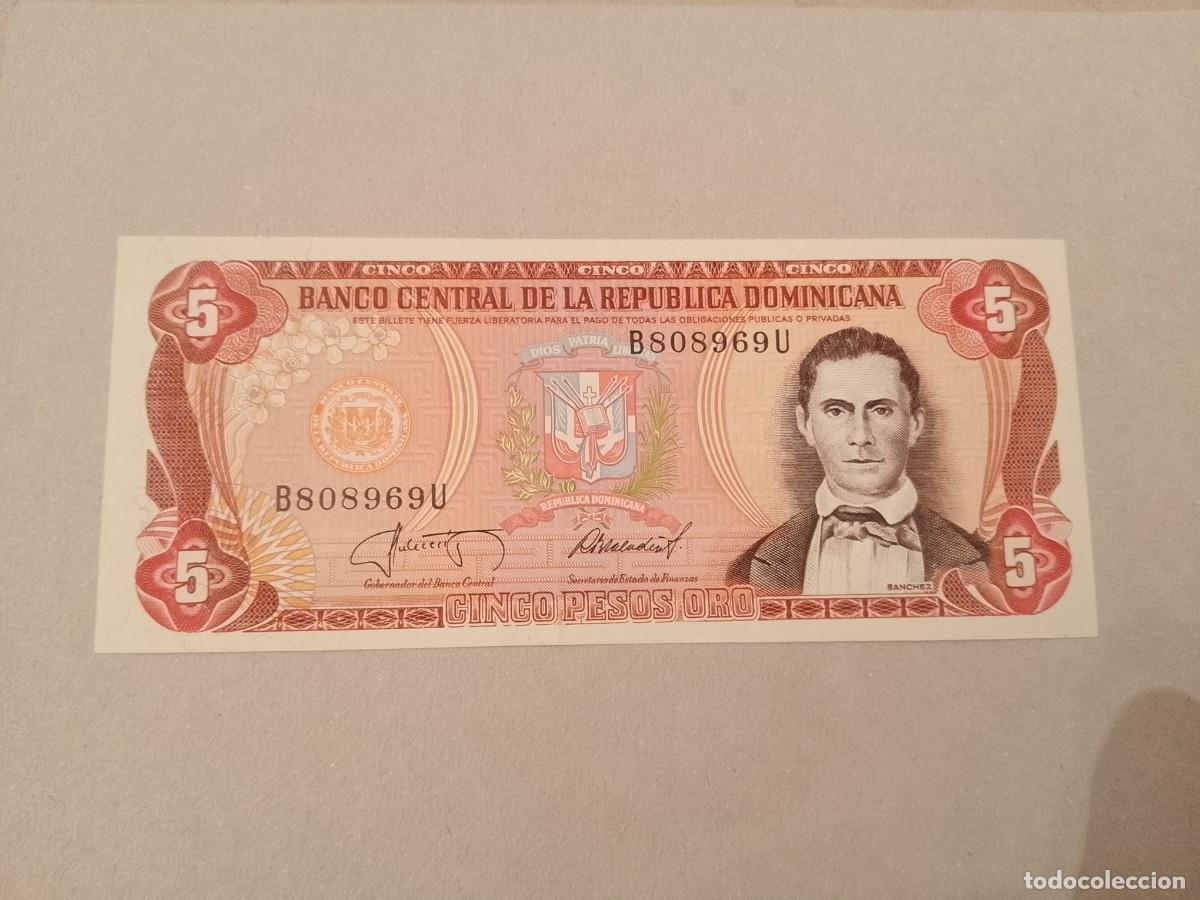 Billetes extranjeros: Billete Republica Dominicana, 5 pesos, a&ntilde;o 1987, aUNC